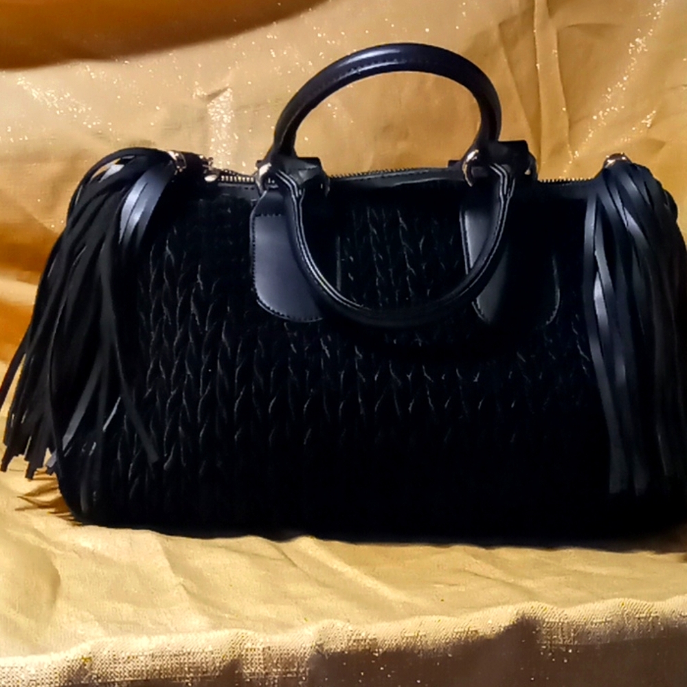 Chevron Quilted Tassel Zipper Boston Satchel